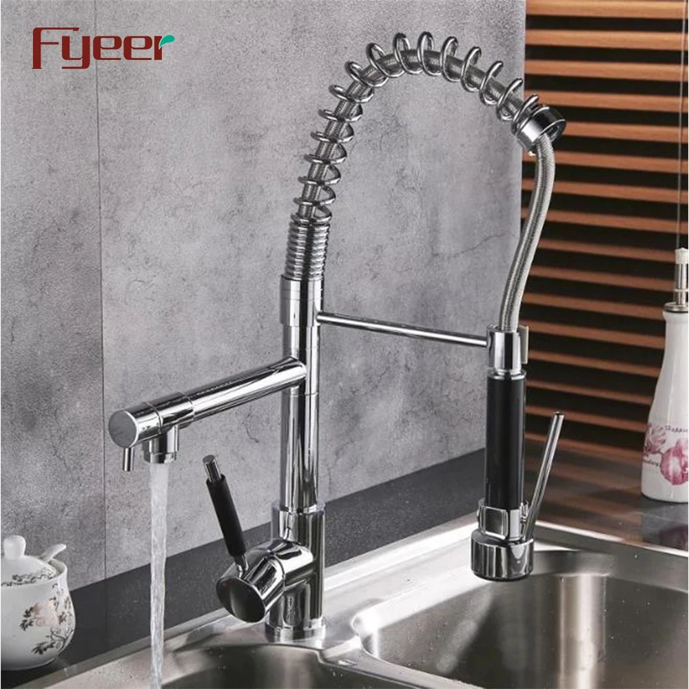 Fyeer Brass Chrome Plated Kitchen Sink Faucet with Pull Down Spray