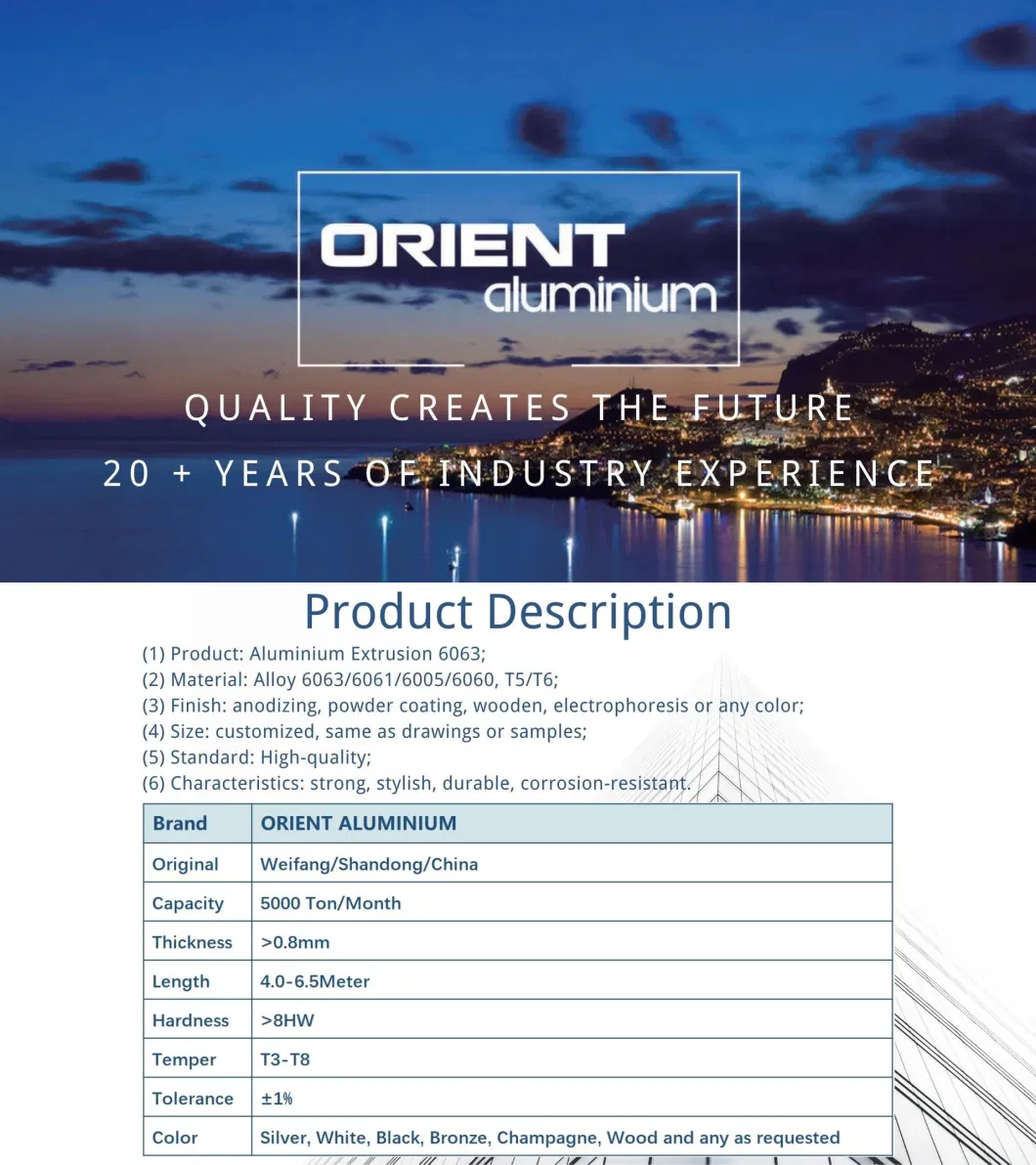 Orient 6063 T351-T851 Extrusion Aluminum Profile and Bar Supplier for Muaritius Sliding Window